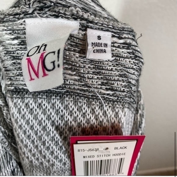 Oh MG: Hooded Knit sweater, gray, black, and white striped NWT - Picture 6 of 8